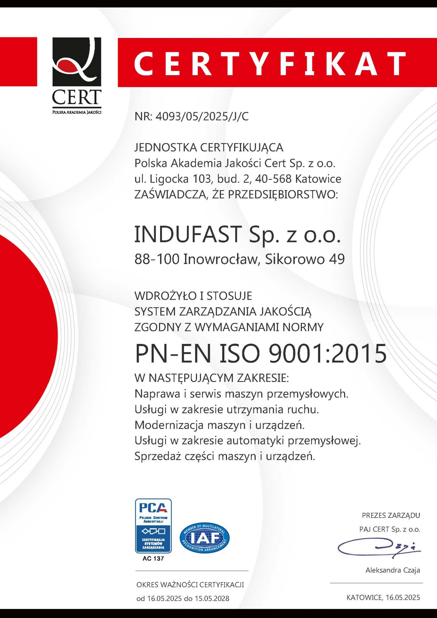 Certyfikat ISO 9001